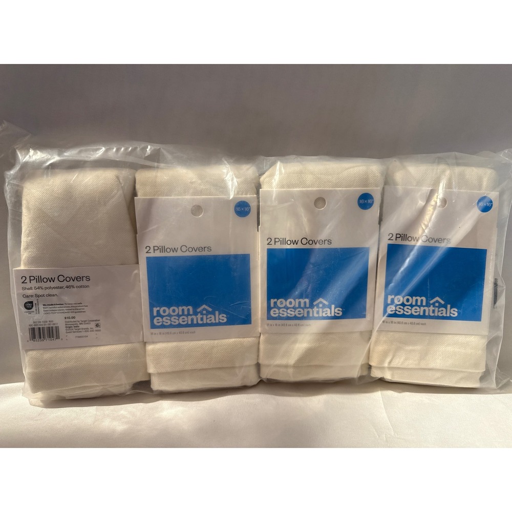 Lot of 4 Room Essentials 16x16 White Throw Pillow Covers 2 Pack NWT